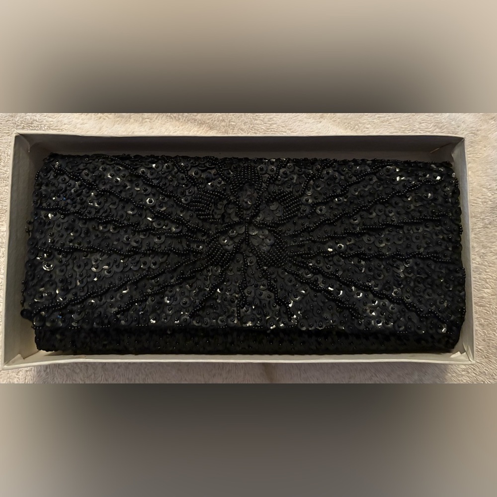 Chic Black Sequin Evening Vintage Clutch Handmade